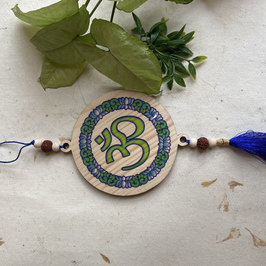 Aikiya Handcrafted Om Hanging – Blue Thread And Bead Decor
