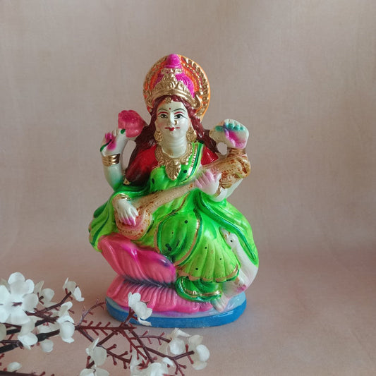 Hand-Painted Goddess Saraswati Idol
