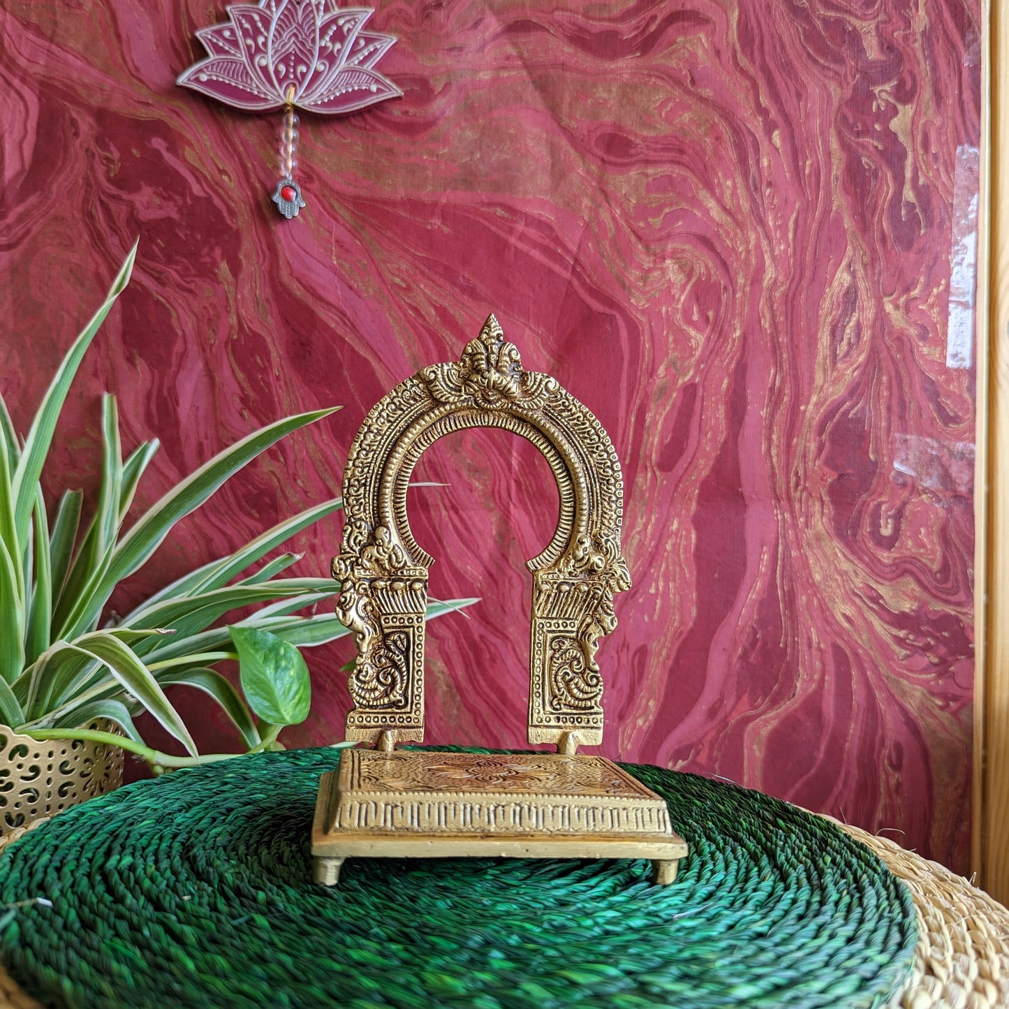 Eternal Antique-Finish Brass Prabhavali With Stand – Ornamental Arch For Deity Backdrop