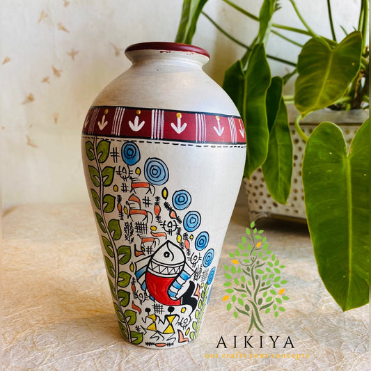 Madhubani Fish Art Earthy Tall Vase