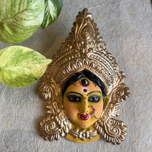  Big-sized handcrafted Durga Face doll with vibrant colors and intricate details, ideal for Navarathri Golu displays.