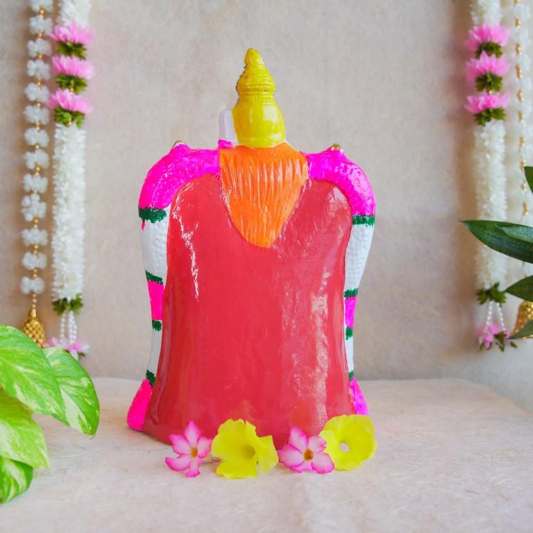 Handcrafted Navarathri Golu doll depicting Lord Hayagriva seated with Goddess Lakshmi, painted in vibrant colors with intricate details.