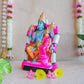Handcrafted Navarathri Golu Dolls featuring Lord Vishnu and Goddess Lakshmi seated on a decorated throne.