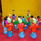 Handcrafted Navarathri Golu Marriage Car Procession Set featuring a peacock-adorned car, musicians, bridesmaids, and relatives in vibrant colors.