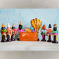 Handcrafted Vaikuntam Navaratri Golu Doll Set featuring Lord Vishnu reclining on Adisesha with Goddess Lakshmi and celestial devotees, vibrantly painted and detailed.
