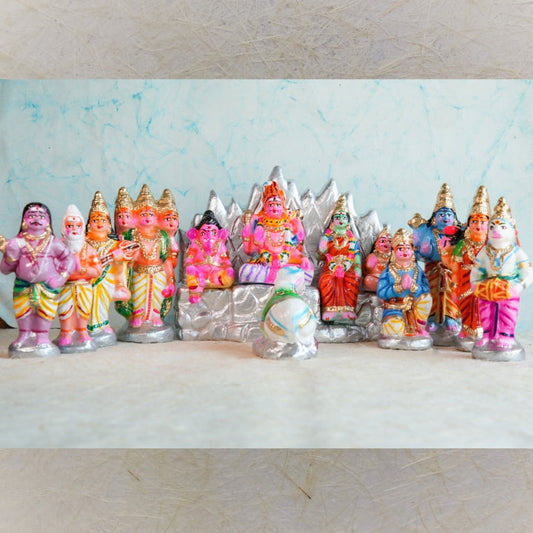Handcrafted Kailayam Navaratri Golu Doll Set featuring Lord Shiva, Goddess Parvati, Ganesha, Murugan, and their celestial entourage on Mount Kailash.