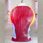Handcrafted Navarathri Golu Doll of Goddess Rajeshwari seated on a throne with an ornamental umbrella, featuring vibrant colors and intricate details.