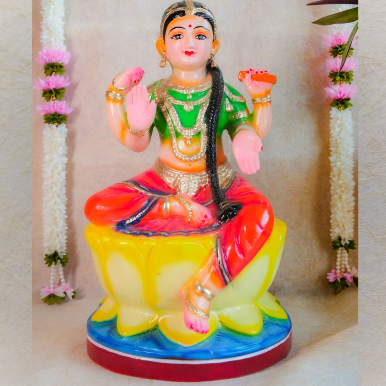 Handcrafted Bala Tripura Sundari (Balambigai) Navaratri Golu Doll seated on a lotus pedestal with vibrant colors and intricate details, perfect for festive decor.