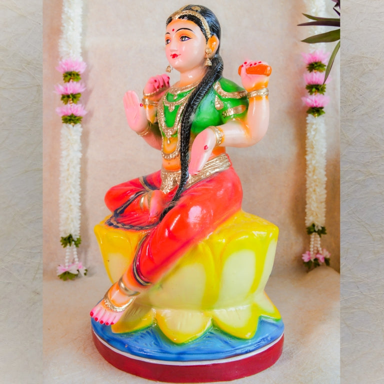 Handcrafted Bala Tripura Sundari (Balambigai) Navaratri Golu Doll seated on a lotus pedestal with vibrant colors and intricate details, perfect for festive decor.