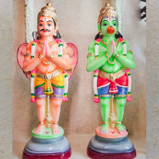 Handcrafted Hanuman and Garuda Golu Doll Set with vibrant colors and intricate detailing, ideal for Navaratri festive decor.
