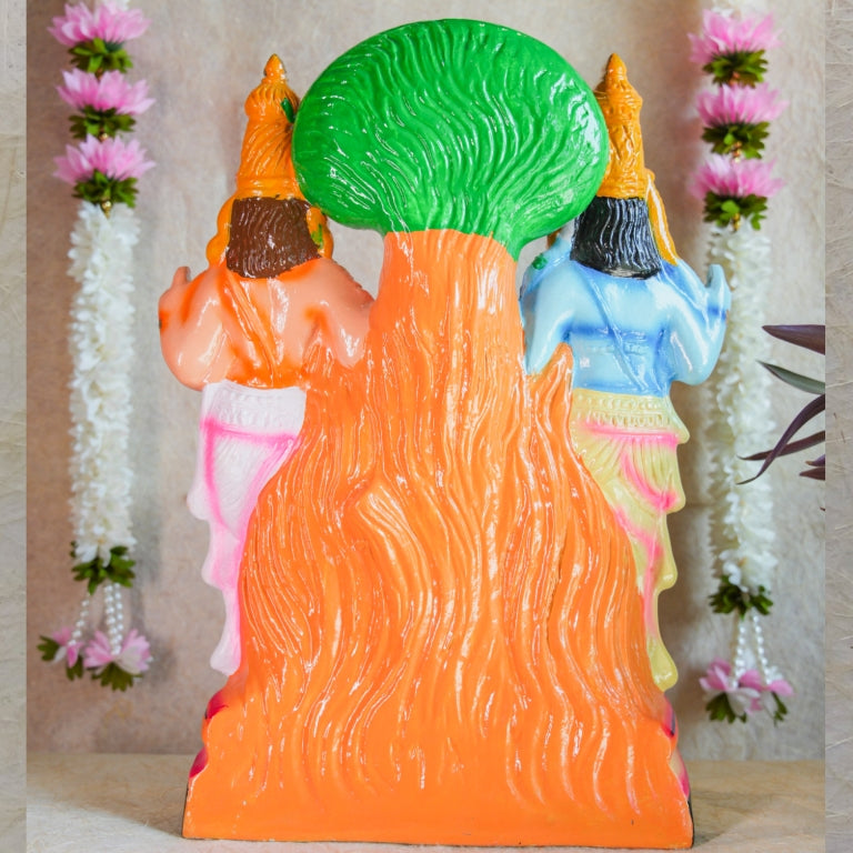 Hand-painted Navaratri Golu Doll of Lord Murugan with a peacock, standing in vibrant colors and traditional attire.