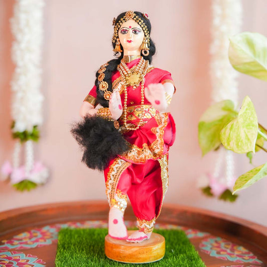 Handcrafted Bharatnatyam Dancer Doll in Traditional Costume and Jewelry for Navaratri Golu Display.
