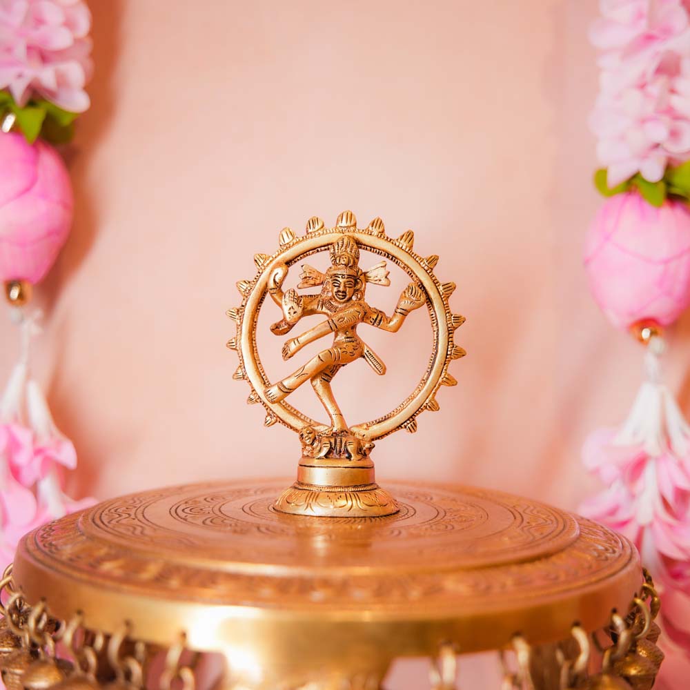 Handcrafted Large Brass Nataraja Idol with intricate detailing, showcasing Lord Shiva's cosmic dance, ideal for home temples and festive decor.