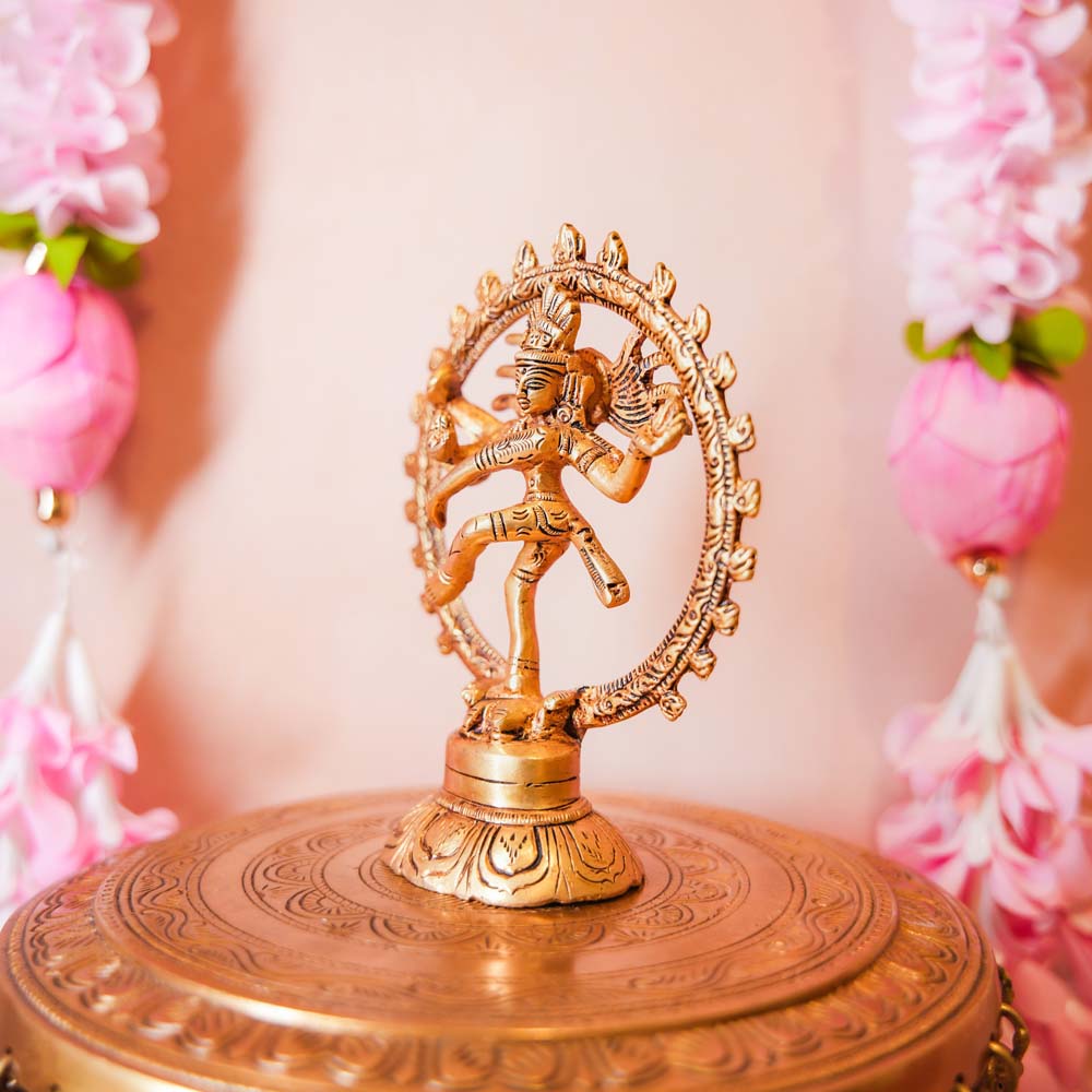 Handcrafted Large Brass Nataraja Idol with intricate detailing, showcasing Lord Shiva's cosmic dance, ideal for home temples and festive decor.