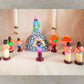 Handcrafted Navarathri Golu dolls - Murugan Pazhani Malai set depicting Lord Murugan on Palani Hills with pilgrims.