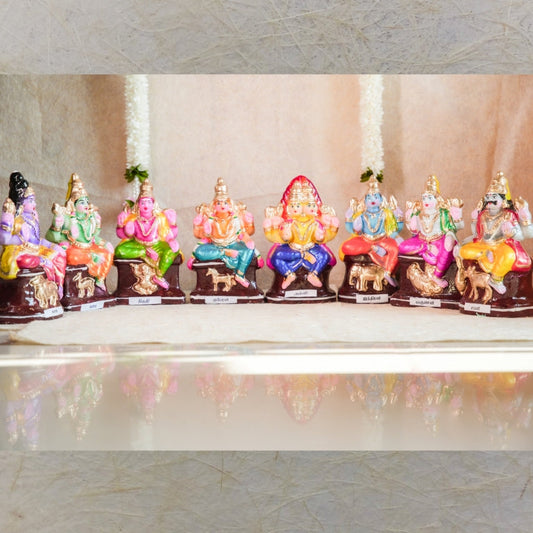 Handcrafted Navarathri Golu Dolls Vaasthu Deivangal Set featuring brightly painted Vaasthu deities for festive and spiritual decor.