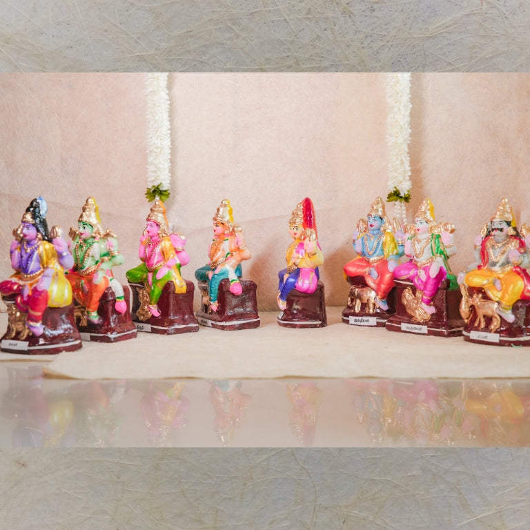 Handcrafted Navarathri Golu Dolls Vaasthu Deivangal Set featuring brightly painted Vaasthu deities for festive and spiritual decor.