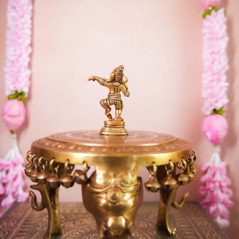 Handcrafted Brass Dancing Ganesha Idol with intricate detailing, ideal for home temples, Navaratri displays, and festive decor.