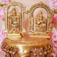 Handcrafted Brass Perumal Set featuring idols of Lord Vishnu and Goddess Lakshmi with intricate arch designs, perfect for home temples and festive decor.
