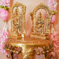 Handcrafted Brass Perumal Set featuring idols of Lord Vishnu and Goddess Lakshmi with intricate arch designs, perfect for home temples and festive decor.