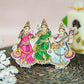 Fridge magnet featuring Goddess Lakshmi, Saraswati, and Durga in vibrant traditional attire, perfect for home decor.