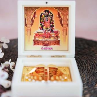 Ramlal Paduka in a Decorative Box with Golden Base and Image of Lord Ramlal in His Sanctum.