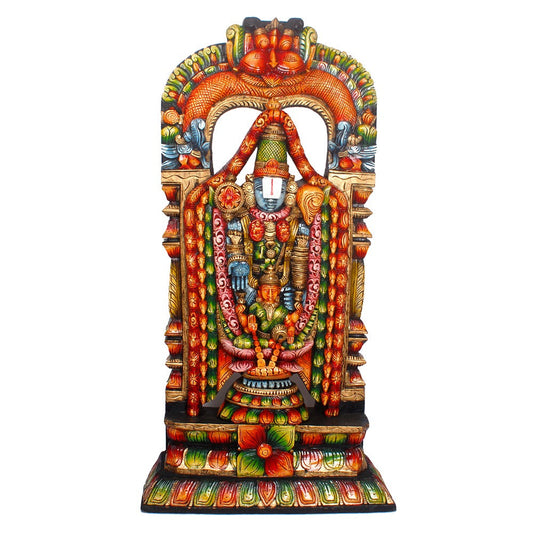 Enduring Hand-Painted Wooden Balaji Statue – Traditional Tirupati Venkateswara Idol