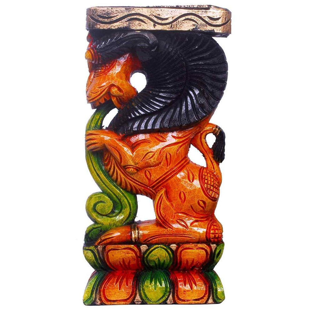EnduringHand-Carved Yali Wooden Bracket – Traditional Mythical Wall Accent