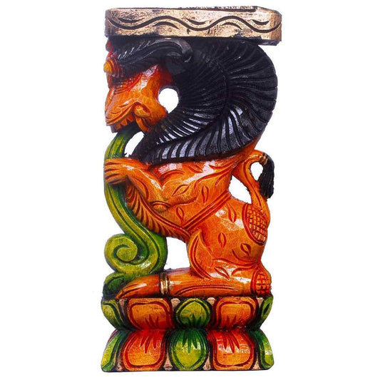 EnduringHand-Carved Yali Wooden Bracket – Traditional Mythical Wall Accent