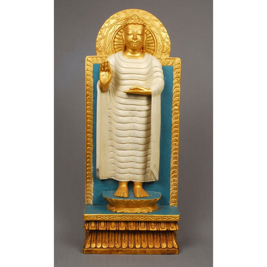 Handcrafted Wooden Buddha Arch Panel – Sacred Wall Decor
