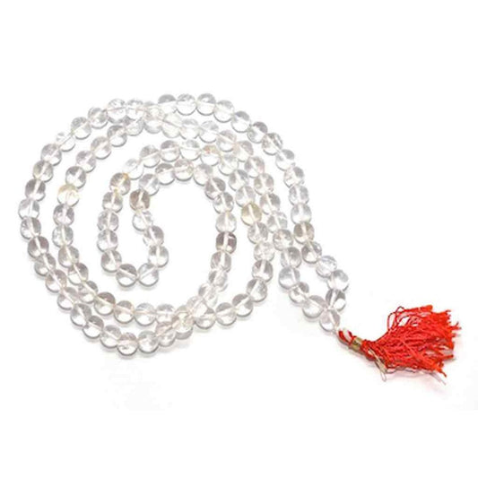 Deity Authentic Sphatika (Crystal Quartz) Japa Mala With Red Tassel