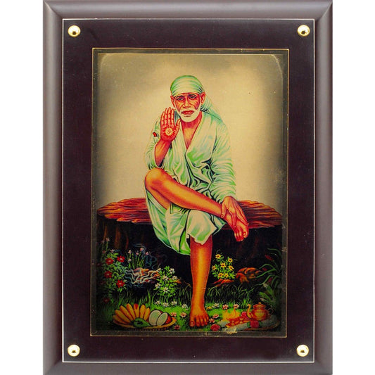 Sai Baba Gold Foil Print – Mdf Wood Frame Devotional Wall Art