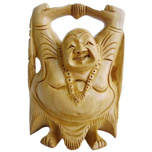 Enduring Carved Wooden Happy Buddha / Laughing Buddha (Hotei) Statue