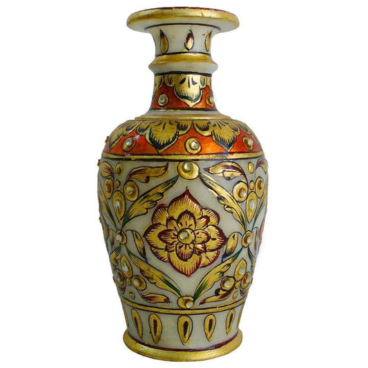 Hand-Painted Marble Flower Vase With Kundan Work