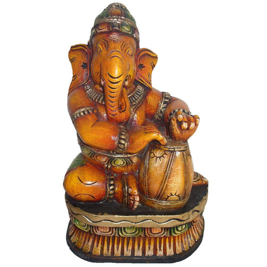 Hand-Painted Wooden Musical Ganesh – Flute Player