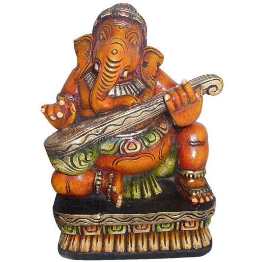 Hand-Painted Wooden Musical Ganesh – Veena Player