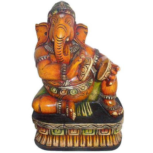 Hand-Painted Wooden Musical Ganesh – Cymbals Player