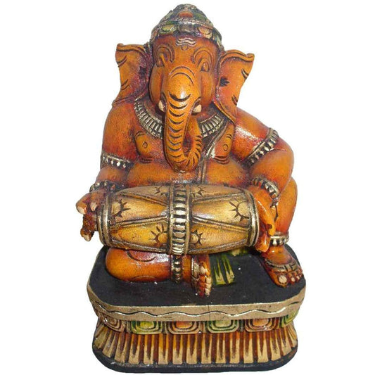Hand-Painted Wooden Musical Ganesh – Mridangam Player
