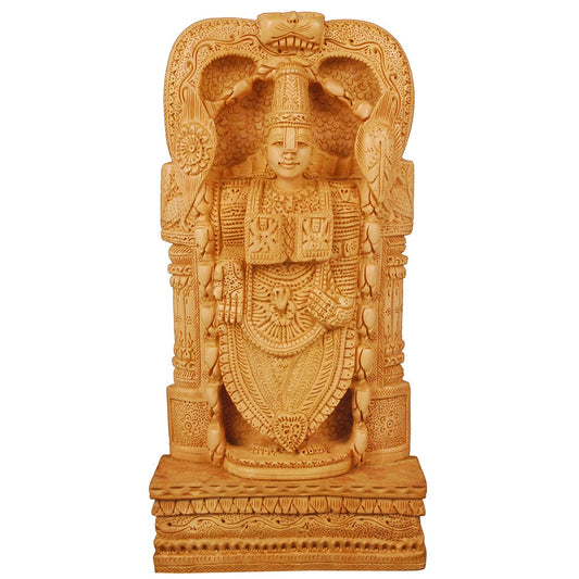 Enduring Hand-Carved Wooden Lord Balaji Idol – Temple Style Tirupati Venkateswara Statue