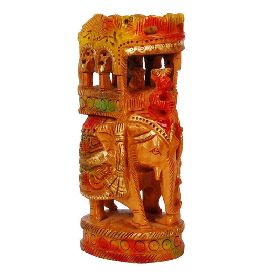 Hand-Carved Medium Elephant With Ambari – Decorative Wooden Royal Howdah Figurine