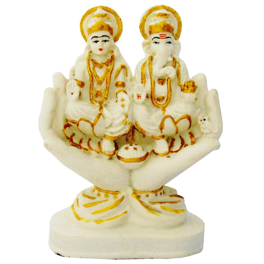 Lakshmi Ganesha Idol On Hands - White & Gold
