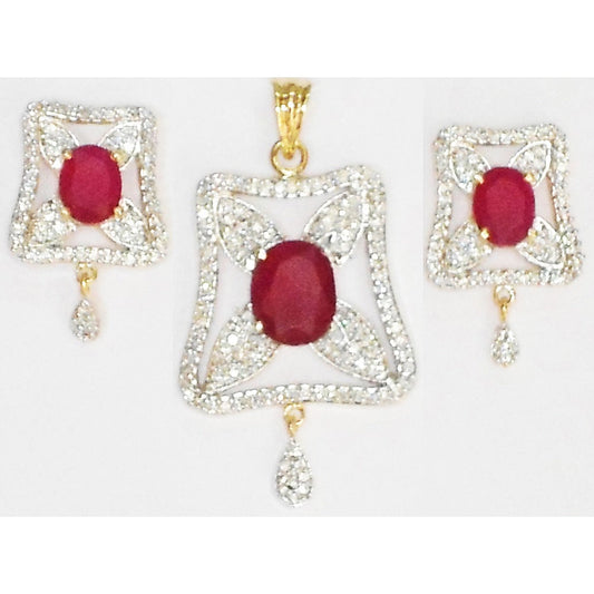 Royal Ruby & Zirconia Pendant And Earring Set