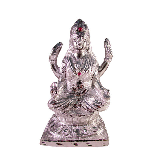 Silver-Finished Goddess Lakshmi Idol – Seated Deity Of Wealth & Blessings