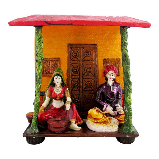 Handcrafted Village Hut Scene – Rural Couple Figurine Set For Golu & Decor
