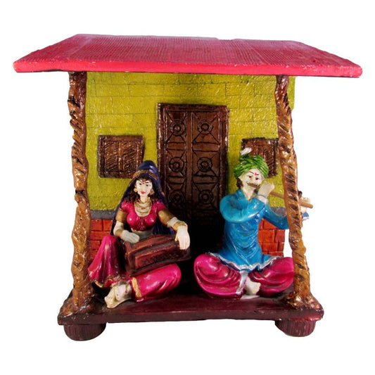 Enchanting Musical Village Hut Scene – Harmonium & Flute Playing Figurine Set