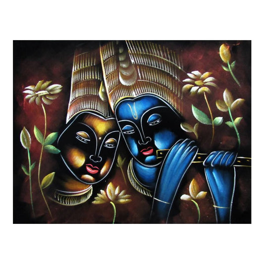 Divine Radha Krishna Black Satin Painting