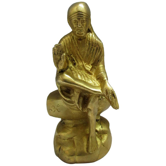 Eternal Brass Sai Baba Idol – Seated Shirdi Sai In Blessing Pose