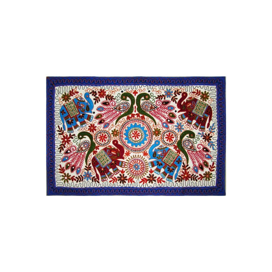 Gujarati Embroidered Wall Hanging – Peacock & Elephant Motif Tapestry