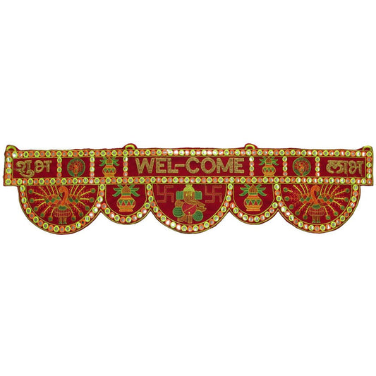 Traditional Velvet Toran/Door Hanging With Ganesha & Welcome Motif