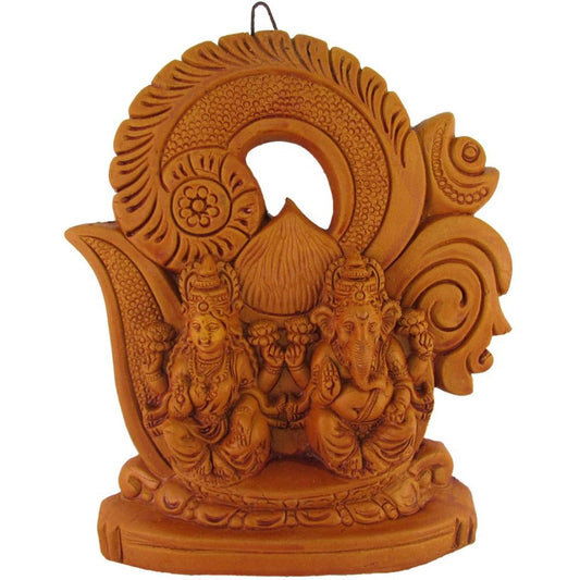Terracotta Om Lakshmi Ganesha Idol - Terracotta Finish Wall Hanging